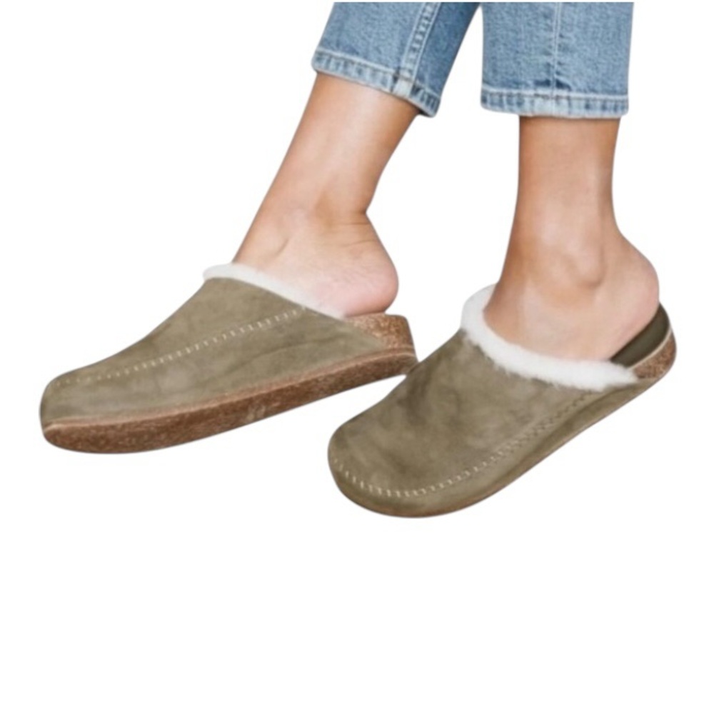 Jenni Kayne Shearling Lined Moc Clog Suede Molded Footbed Mules, Size 37